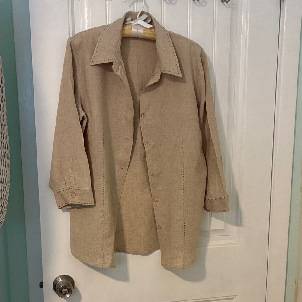 Linen Tan Button-Up Shirt